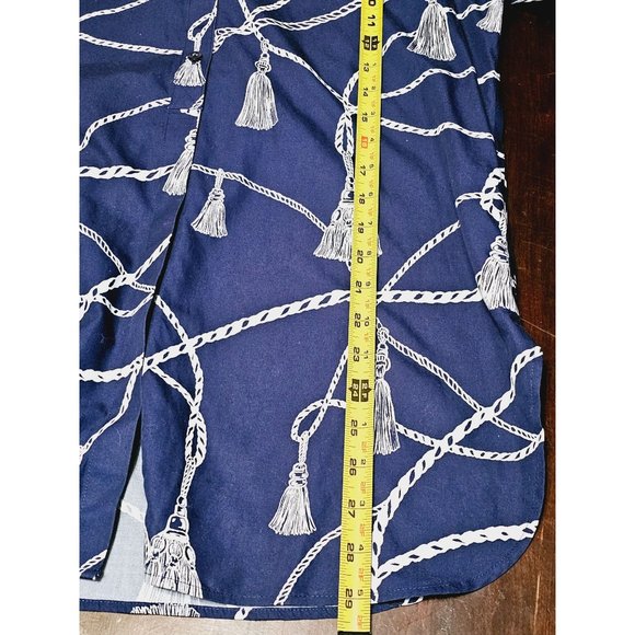 Chico's Button Down blouse size 12 nautical print quarter sleeve flip cuff - Picture 8 of 11